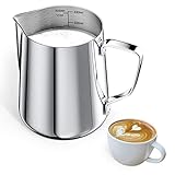 Alfresco 350 ml Milchkännchen 304 Edelstahl, Milchkanne edelstahl, espresso kännchen, kaffee zubehör, Kaffekanne Geeignet für Milch, Cappuccino, Espresso, Latte etc(Sliver)