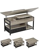 Couchtisch Höhenverstellbar, 3-in-1-Multifunktions-Wohnzimmertisch, Couchtisch mit 2 Schublade, Kaffeetisch, Versteckter Aufbewahrung, Offenes Fach, Als Esstisch nutzbar, für Wohnzimmer, Büro, Grau