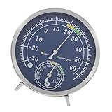 TOYANDONA Analoges Thermometer Hygrometer aus Edelstahl Präzise Temperatur Luftfeuchtigkeitsmessung für Innen Außenbereich Tisch Wandmontage Benutzerfreundlich Schützend Abgerundete Kanten