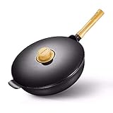 COTBY Bratpfanne Antihaft-Metall-Kochtopf mit Deckel Sichere Bratpfanne Sauteuse 29CM Kaliber für Gas-Induktionskochfelder Spülmaschinenfeste Schwarze Bratpfanne