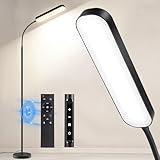 OUTON Stehlampe LED Dimmbar 15W 1500LM, Leselampe mit 4 Farbtemperatur, Fernbedienung und Touch Steuerung, 1H Timer, Leseaufgabe Beleuchtung für Wohnzimmer Schlafzimmer Büro, Schwarz