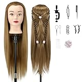 Aofadaning Trainingsköpfe 100% von dem Hochtemperaturfaser Haar 28zoll Trainingskopf für Frisöre with stand DIY Haare Frisuren Set (Gold（Farbe）)