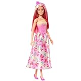 Barbie Royal-Puppe mit fantasievollen Haaren in Blond und Pink, bunten Accessoires, Oberteil in Pink mit Farbverlauf und Rock mit Schmetterlingsmuster, HRR08