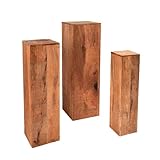 invicta INTERIOR Design Säule 3er Set MAKASSAR 80cm Mangoholz Handarbeit Dekosäulen Beistelltisch Tische
