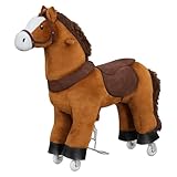 WOLTU Stehpferd auf Rollen, Reitpferd mit Klangfunktion für Kinder ab 4 Jahren, Plüschpferd zum Sitzen, geeignet für drinnen und draußen, aus Holz und Metall, Braun