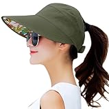 HINDAWI Sonnenhut für Damen, breite Krempe, UV-Schutz, Sonnenhut, Sommer, Strand, verstaubares Visier, Grün (Army Green), Einheitsgröße-M