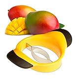 Relaxdays Mangoschneider, Mango teilen & entkernen, rutschfester Griff, Edelstahl-Klinge, Mango Slicer, schwarz-gelb, 1 Stück