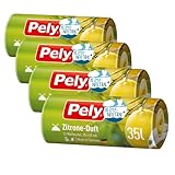 Pely Zugband Müllbeutel mit Zitronen Duft - klimaneutralisiert durch Kompensation, Vorteilspack (4 x 12 Stück), gelb, für die Entsorgung von Restabfall (35 Liter) mit angenehmen Duft