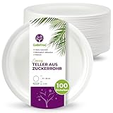 100 Stück runde Pappteller aus Zuckerrohr, 26 cm, weiß. Extra starke Einweg-Pappteller für Camping, Picknick, Partys, Grillabende, Geburtstage.
