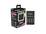 Panasonic eneloop SmartPlus Ladegerät für 1–4 AA/AAA NI-MH-Akkus, mit 4 LED-Anzeigen und 10 Sicherheitsfunktionen, inkl. AA/Mignon-Akkus, min. 2500 mAh, schwarz, 52055E40