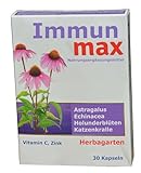 Immun max, 30 Kapseln, bei Atemwegeinfektionen, Erkältung, Halsschmerzen, Astragalus, Echinacea, Katzenkralle, Widerstandskraft gegen Bakterien und Viren, verkürzen Krankheitsdauer, Abwehrkräfte