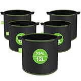CNMTCCO Stofftöpfe, 5 Stück Pflanzsack 12 L Grow Töpfe, Hochbelastbare Verdickte Stofftopf mit Griffen, Vliesstoff pflanzentopf Pflanzsack für Terrasse Balkon Garten & Gewächshaus (3 Gallonen)