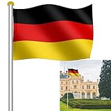 Einfeben 6,5 m Aluminium Fahnenmast inkl. 150 * 90 cm Deutschland Fahne + Bodenhülse + Zugseil + Verschlusshaken + Abschlusskappe，die Höhe in 5 verschiedenen Höhen variiert Werden