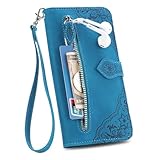 Rnrieyta Miagon Reißverschluss Brieftasche Hülle für Honor 50,Magnet Handyhülle Tasche PU Leder Geprägt Blume Klapphülle Flip Case Geldbörse mit 7 Kartenfach