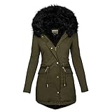 Wintermantel Damen Lang Warm Winterjacke - Warmer Gefütterte Winterparka Mit Pelzkragen Winddicht Reißverschluss Übergangsjacke Wanderjacke Mit Kapuze Grosse Grössen Übergangsmantel Coat