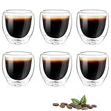 6 Stück Espressotassen 80 ml Doppelwandig Espressogläser Set, 80 ml Doppelwandige Borosilikatgläser, Espresso Gläser Mokkatassen aus Borosilikatglas, Kaffeetassen, Cappuccino Tassen Spülmaschinenfest