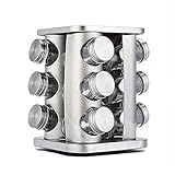 Trjgtas Gewürzregal Set drehbar, Gewürzkarussell Gläser in Qualität Gewürzregal Edelstahl Gewürzbehälter, for Zuhause, Restaurant, Hotel Küche Geschenk 12-TLG-Silber