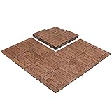 Yaheetech 30x30 cm Holzfliesen Outdoor & Indoor Bodenbelag Balkon mit Drainagensystem, Balkonfliesen, 27 Stück Fliesen Set, ca. 2.6 ㎡, Massivholz A-Braun