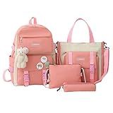 Schultasche für Kleinkinder – Reisetasche 4-teilig für Vorschulkrippe mit Handtasche, Federmäppchen, Schulterriemen, Jungen, Öko-Bücher, Aufbewahrungstasche für Öko, tra, Rosa, Se référer au