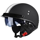 Motorrad Halbhelm Halbschalenhelm Mit ECE-Zulassung Motorradhelm Brain Cap Einziehbaren InnengläSern Schnellverschluss Abnehmbares Waschbares Futter(2,M(57~58CM))