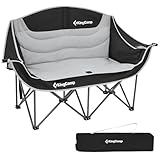 KingCamp Campingstuhl Faltbar für 2 Personen, Camping Sofa Couch Klappbar 2 Sitzer, Doppelter Klappstuhl Camping mit Armlehne, Gartenstuhl Gepolstert Hochlehner für Outdoor Balkon, 300kg Schwarz/Grau