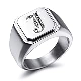 MeMeDIY Personalisierte Gravur Monogramm-Buchstaben-Signet-Ring für Männer Frauen Mädchen Jungen Edelstahl-Hochzeitsringen Benutzerdefiniert Schmuck Bündel mit Ringgrößeneinstellern (Silber)