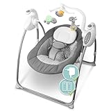 Heimwert Babywippe elektrisch - Schnell beruhigt mit Mamas und Papas Stimme I Easyfold für einfachen Transport I Baby Schaukel + Fernbedienung + Bewegungsaktivierung + Bluetooth + Playlist