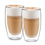 GLASWERK Design Latte Macchiato Gläser doppelwandig (2 x 450ml) Cappuccino Tassen - aus Borosilikatglas - Spülmaschinenfeste Teegläser Kaffeetassen Set - Thermogläser