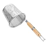 Gatuida Edelstahl Nudelsieb mit Holzgriff Feines Sieb mit Haken Korb für Knödel Pasta Lebensmittel Abtropfen Küchenhelfer Langlebig Rostfrei
