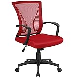 Yaheetech Bürostuhl Ergonomisch, Schreibtischstuhl mit Netzbespannung, Arbeitsstuhl mit Armlehnen, Chefsessel aus Mesh, höhenverstellbarer Computerstuhl 136 kg, atmungsaktiv, Wippfunktion Rot