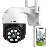 PTZ Überwachungskamera Aussen WLAN, XTU 1080P WiFi Kamera Outdoor Kabellos, Dome IP Kamera Outdoor mit Mensch Bewegungsmelder, Nachtsicht,IP66 Wasserdicht, 2-Wege-Audio,SD-Kartenslot, Works with Alexa
