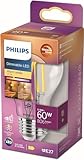 Philips LED Classic E27 Filament Lampe Warm Glow (60 W), dimmbare LED Lampe mit warmweißem Licht, energiesparende Lampe mit langer Nutzlebensdauer