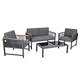 Greemotion Lounge-Set Nevi bestehend aus Bank, Zwei Sesseln und Tisch, 4-teilig, Dunkelgrau