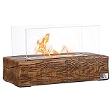 HOMCOM Ethanol-Kamin Tischkamin Tischfeuer 0,15L Bio-Ethanol-Brenner mit Feuerlöschdeckel Beton Gehärtetes Glas Naturholz 33 x 16 x 18 cm