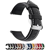 Fullmosa 12 Farben Uhrenarmband 14/16/18/19/20/22/24mm, Smart Watch Lederarmband für Samsung Galaxy Watch/Huawei Watch/Garmin/Fossil,Schwarz 22mm