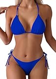 Tainehs Sexy Neckholder-Bikini für Damen, Tanga, zweiseitig, Triangel-Bikini, Badeanzüge, Blau, S