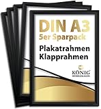 5 Plakatrahmen DIN A3 | 25mm Aluminium Profil, schwarz | inkl. entspiegelter Schutzscheibe | Alu Klapprahmen Wechselrahmen Posterrahmen | 5er Sparpack | Dreifke®