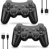 MUZELI Controller für PS3, 2 Pack Kabelloser Controller für Playstation 3 mit Double Shock Ergonomie, wiederaufladbarer Gamepad-Joystick mit Ladekabel(Schwarzc)