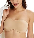 Lemorosy Damen Ungepolstert Bandeau Bügel Trägerlos Große Größen T-Shirt-BH(Beige,95C)