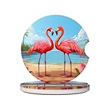 Keramik-Auto-Untersetzer (2er-Pack) VVXBHGR Two Flamingos Drucke absorbieren Feuchtigkeit, sind rutschfest und leicht zu reinigen für Autos, LKWs und Lieferwagen.