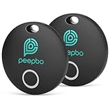 Peepbo Schlüsselfinder Keyfinder 2 Pack, Tracker Tag Kompatibel mit Apple Wo ist? APP (iOS NUR), Bluetooth Item Finder für Schlüssel, Geldbörse, Tasche, IP67 wasserdicht, Austauschbarer Akku, Schwarz