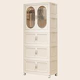 Tragbarer, faltbarer Kinder-Kleiderschrank mit transparenten Türen und Hängestange, rollender Kunststoffschrank, Aufbewahrung für Kinderzimmer und Spielzimmer, platzsparender Kleider-Organizer