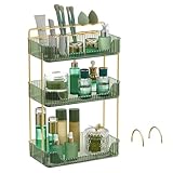 SONGMICS Make-up Organizer, 2 Typen von Zubehörteilen, Kosmetik-Organizer 3 Ebenen, rechteckig, anpassbar, Aufbewahrung für Schminktisch, Geschenkidee, hellgrün JKA013C01