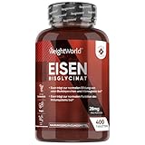 Eisentabletten - 400 vegane Tabletten - Eisen trägt zu einem normalen Energiestoffwechsel bei (EFSA) - 28mg Iron täglich - 6+ Monate Vorrat - Eisenbisglycinat - WeightWorld