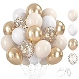 BlooMoo 60 Stück Luftballons Beige Weiß, 12 Zoll Latex Luftballons Champagner Gold, Metallic Ballons und Konfetti Ballons Set, für Geburtstag Hochzeit Babyparty Party Dekoration