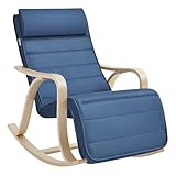 SONGMICS Schaukelstuhl aus Birkenholz, Schaukelsessel, 5-Fach verstellbare Fußstütze, Bezug aus Baumwolle, bis 150 kg belastbar, Wohnzimmer, Schlafzimmer, mitternachtsblau LYY041Q01