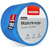 GAUDER Malerkrepp für präzise Farbkanten - Profi-Kreppband für Malerarbeiten - Malerband & Abdeckband blau - Abklebeband aus Washi-Papier (3 Rollen - 24 mm x 50 m)