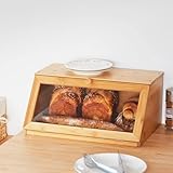 YOUDENOVA Brotkasten Bambus Eco Brotbox Brotkorb Aufbewahrungsbox Küche Brotaufbewahrung Brotbehälter Visualisiert für Brot, Röstbrot, 39x25x18(LxBxH) cm, Natur Bambus