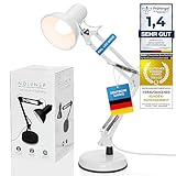 GOODS+GADGETS Retro Arbeitsplatzlampe Leselampe Schreibtischlampe Tischlampe Arbeitsplatz-leuchte Schreibtisch-Leuchte Nachttischleuchte mit Gelenk-Arm aus Metall inkl. LED Glühbirne Weiß