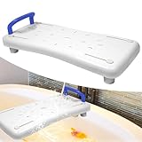 Suusolny Badewannensitz Senioren 70x31cm Badewannenbrett zum Sitzen Verstellbar 41-63cm Sitzbrett Wannenbrett Badewanne Brett Duschbrett Seifenablage & ergonomischer Griff bis 150KG - Blau Griff